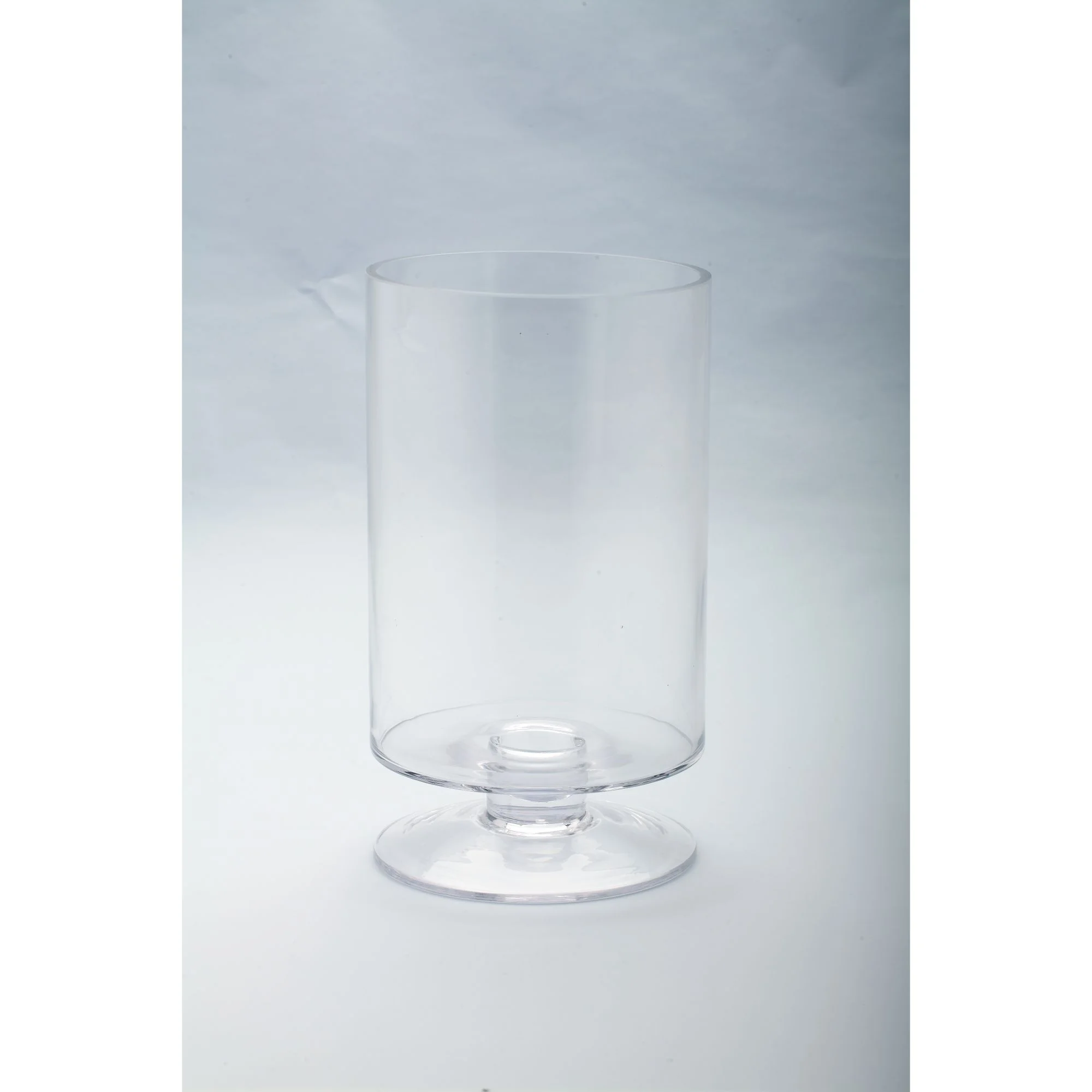 CC Home Furnishings 11” Cylindrical Handblown Glass Pillar Candle Holder with Pedestal