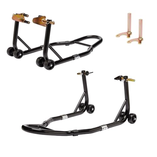 Motorcycle Stand Front Rear Wheel Lift Combo Swingarm Spool Peddock Stands for Yamaha Honda Kawasaki Suzuki U+L Black
