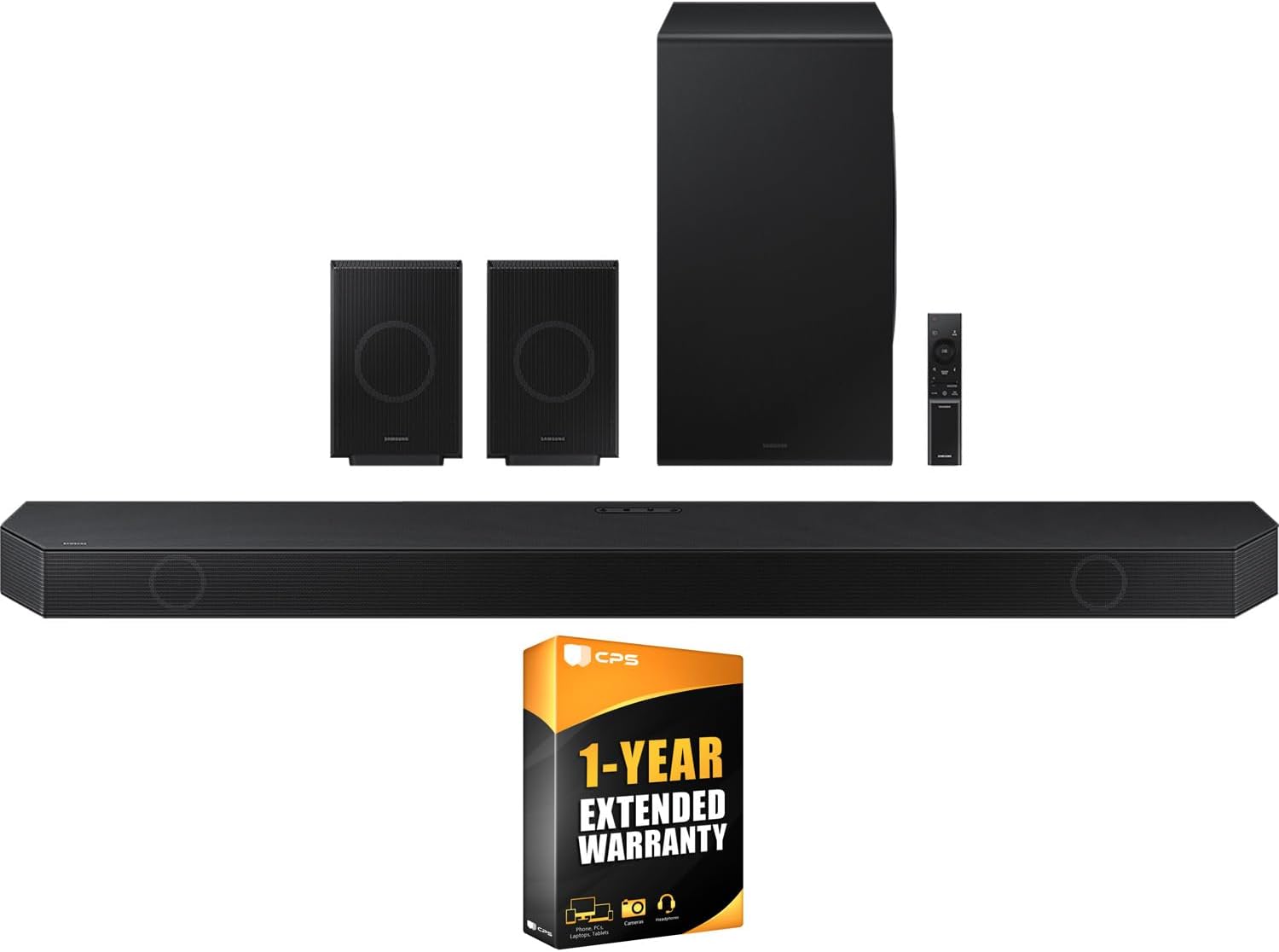 SAMSUNG Q990D 11.1.4ch Soundbar w/Rear Speaker, Wireless Dolby Atmos Audio, Q-Symphony, SpaceFit Sound Pro, Adaptive Sound HW-Q990D/ZA (2024 Model) Bundle with CPS 1 YR Enhanced Protection Pack