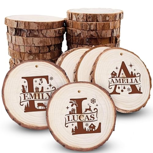 Personalized Name Wood Christmas Ornament, Personalized Engraved Wood Slab, Rustic Wooden Circles Tree Ornaments, Creative Christmas Tree Decoration Customized Gift for Family, Kids Couples, Friends
