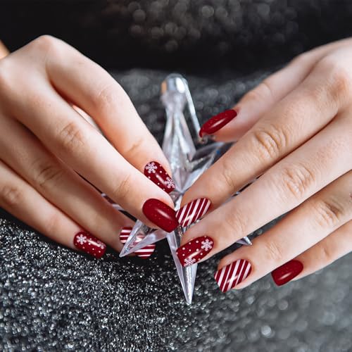 Semi Cured Gel Nail Strips-Easy Apply Christmas Gel Nail Stickers Holiday Semi Cured Manicure Strips with Sparkling Xmas Designs (Classic Yule)