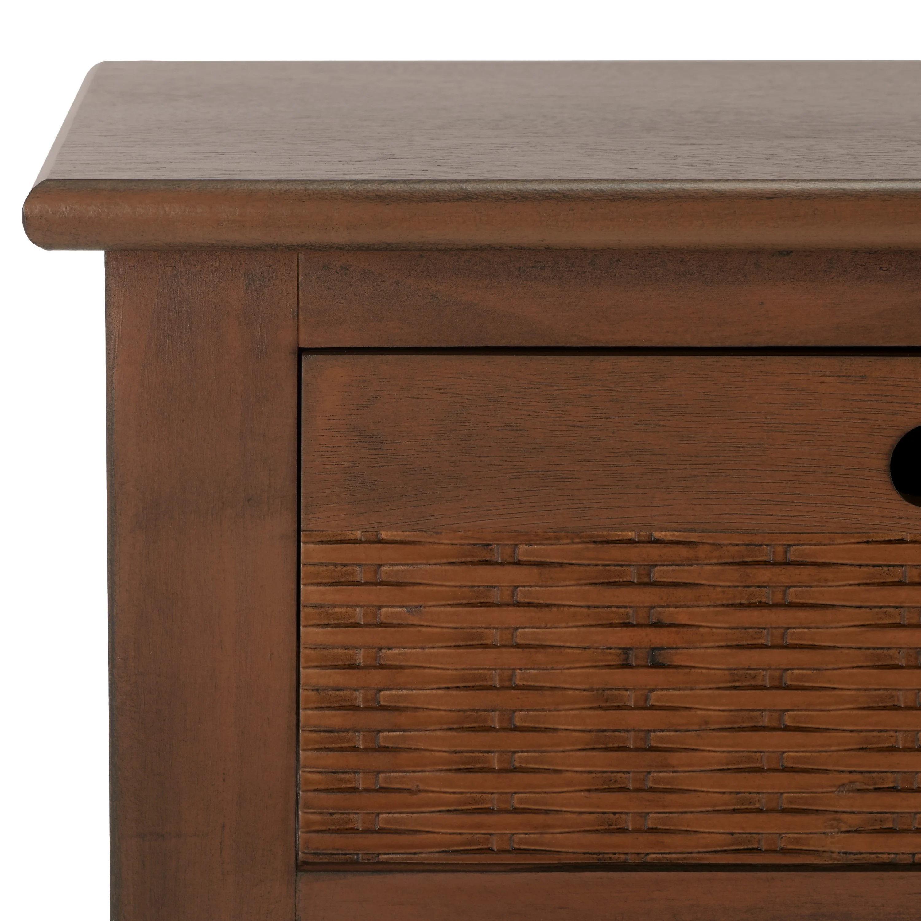 SAFAVIEH Landers 3-Drawer Rustic Brown Wood Rectangle Console Table (47.3 in. W x 13 in. D x 29.5 in. H)