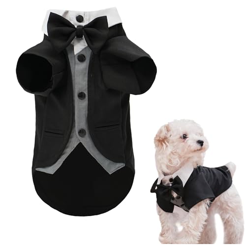 Dog Tuxedo Collar Bandana with Bow Tie, Adjustable Formal Dog Tux for Wedding Birthday Christmas Costume for Small Medium Large Dogs Cats (BW Suit, Small)