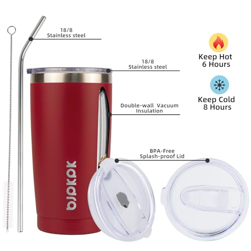 BJPKPK Insulated Tumbler 20 oz Stainless Steel Coffee Travel Thermal Cup With lids And Straws,Light Pink