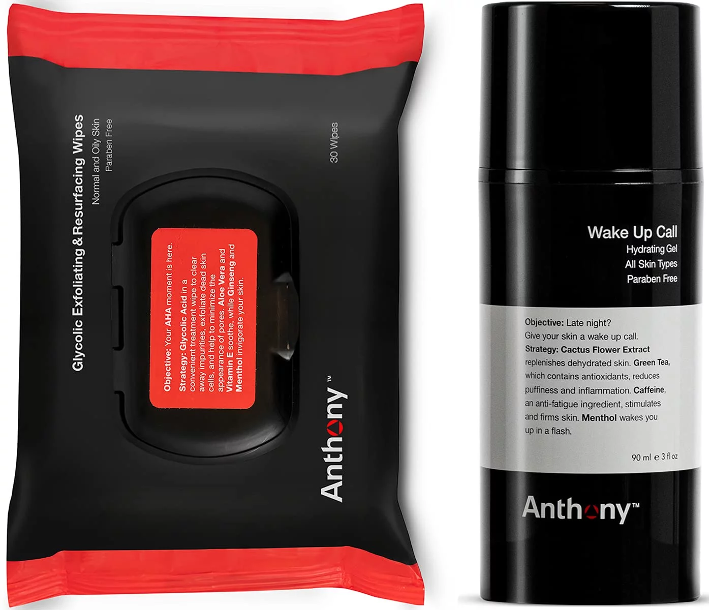 Anthony Wake Up Call, 3 Fl Oz and Anthony Glycolic Exfoliating and Resurfacing Wipes, 30 Count