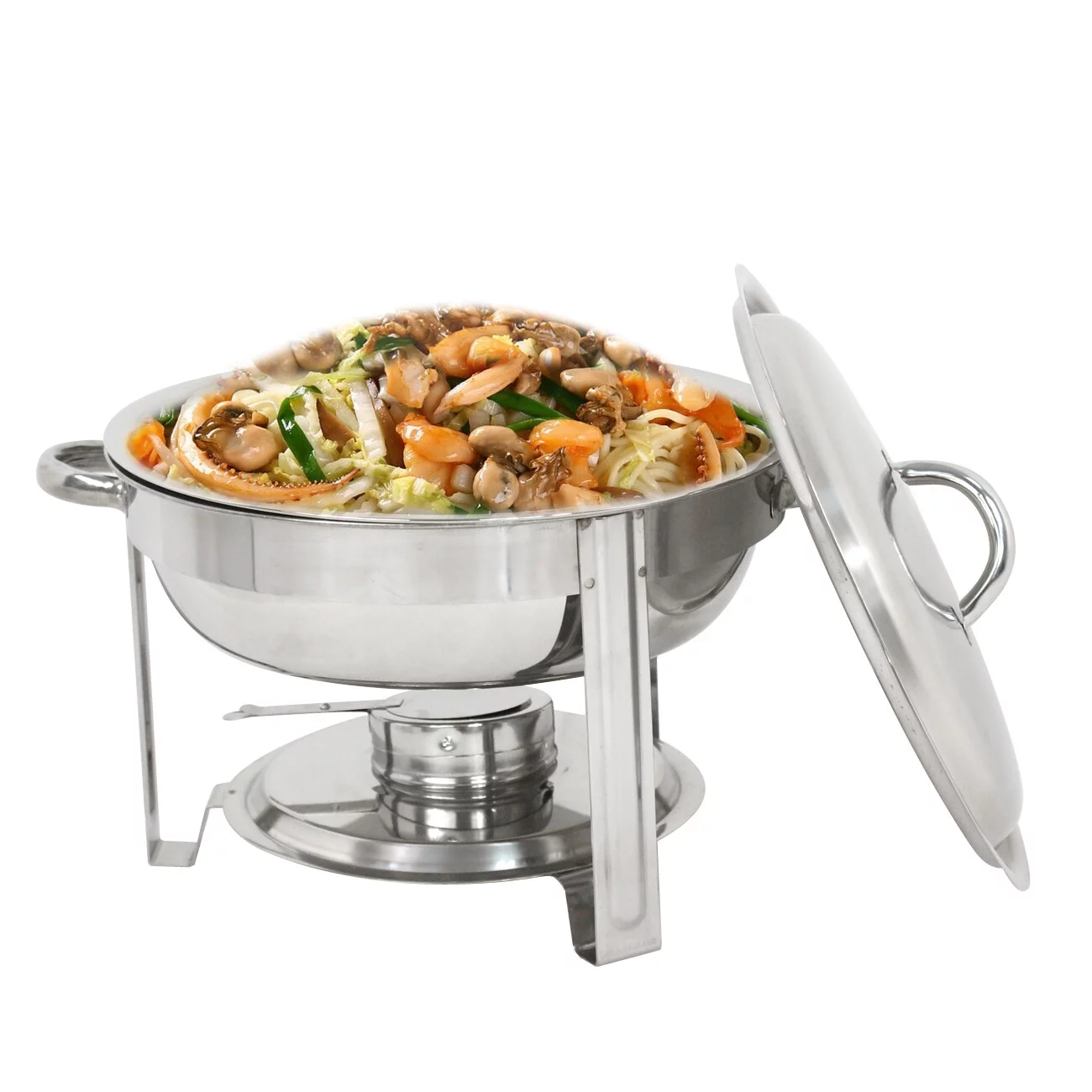 SuperDeal Glossy Round Chafing Dish 5Qt. Buffet Stove Hotel Catering Alcohol Furnace, 4 Pack