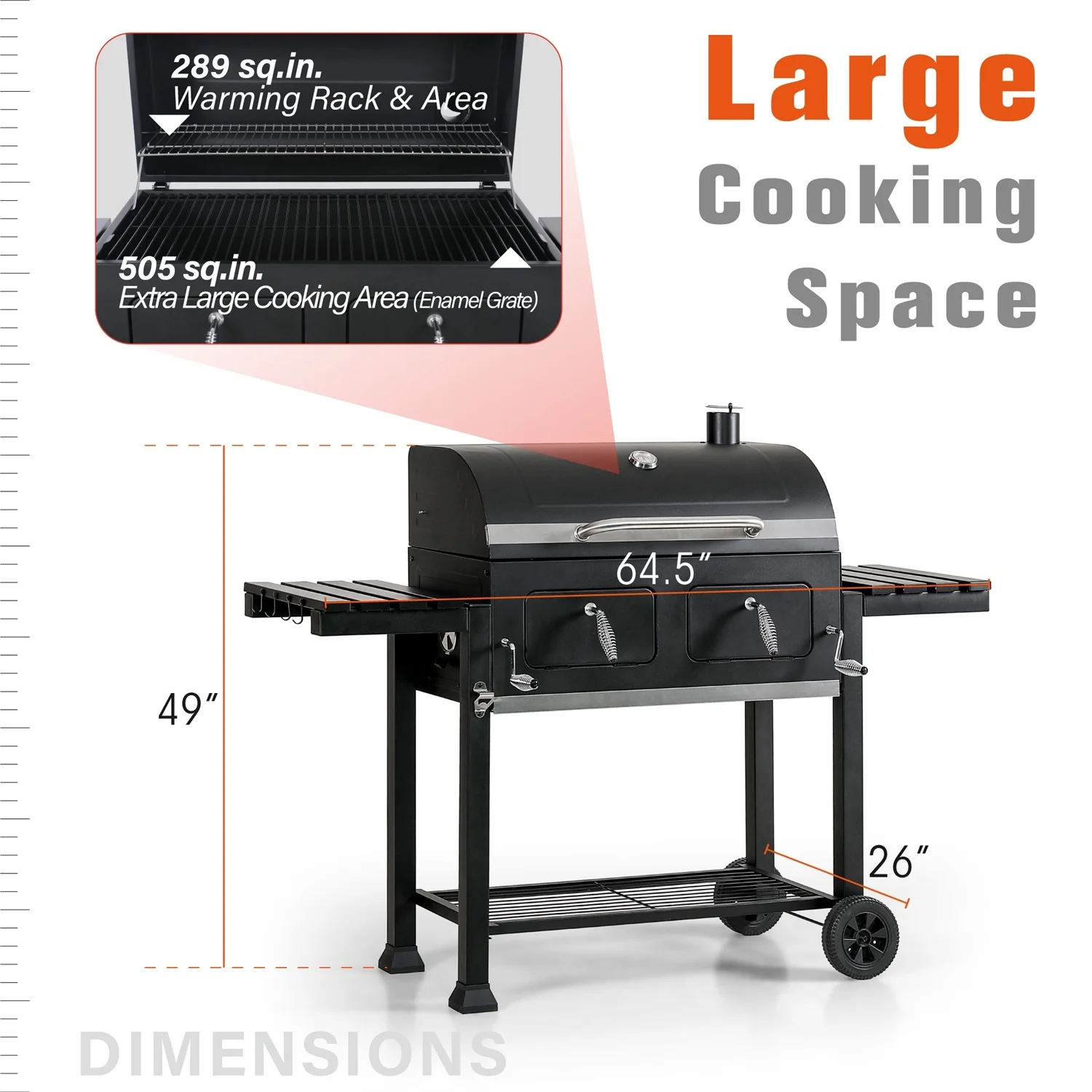 Summit Living 34'' Charcoal Grill Extra Large Portable BBQ Grill, Black