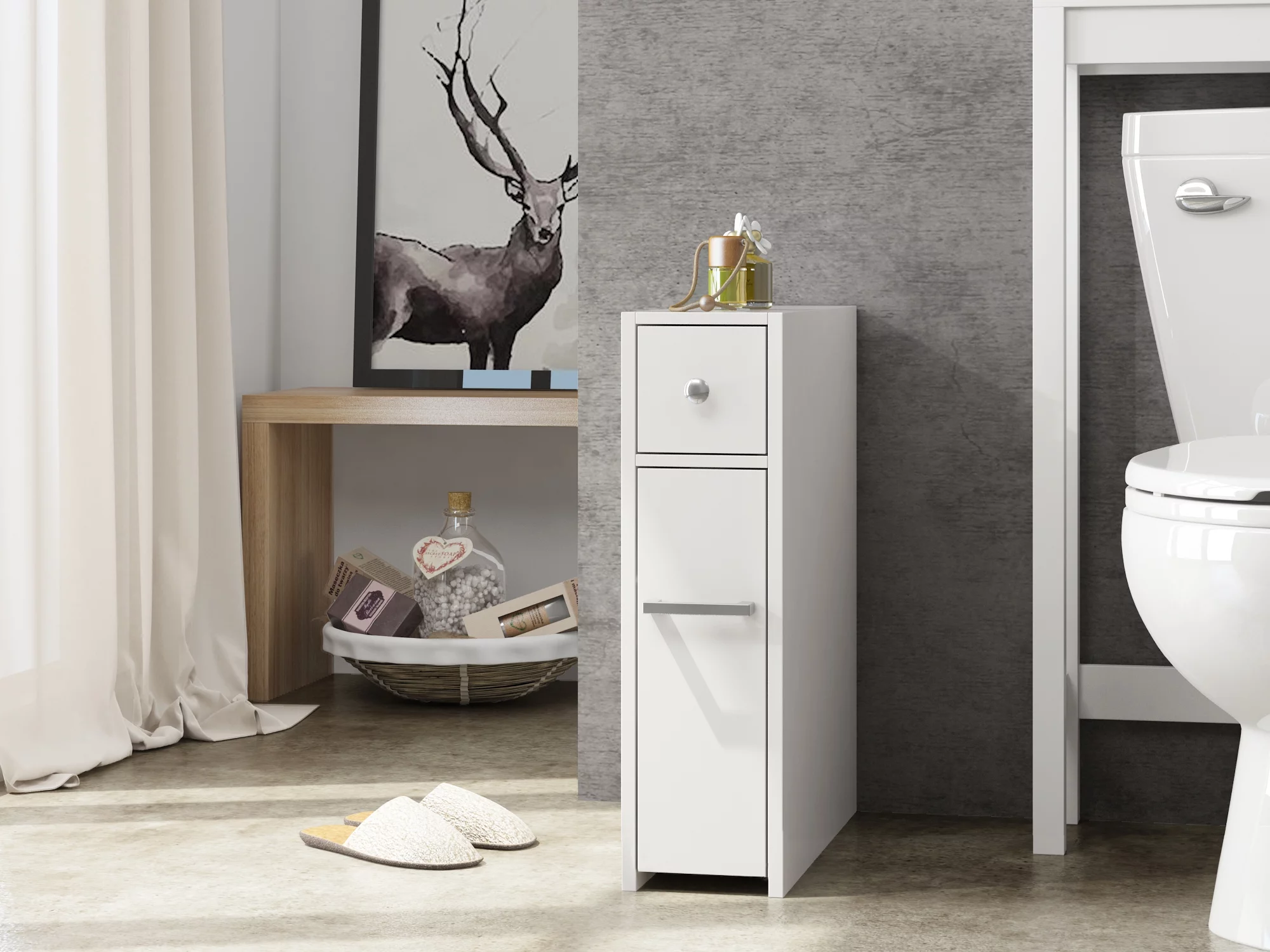 Spirich Home Slim Bathroom Storage Cabinet, Free Standing Toilet Paper Holder, Bathroom Cabinet Slide Out Drawer Storage,White