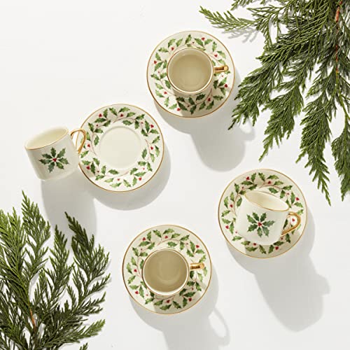 Lenox Coffee Mug, 18 Oz Holiday Cocoa Mug Set, Stoneware Material, Microwave and Dishwasher Safe, Christmas Holly Drinkware Set, Christmas Decorations, Holly Design (Red/Green, 18 Oz, 1 Piece)