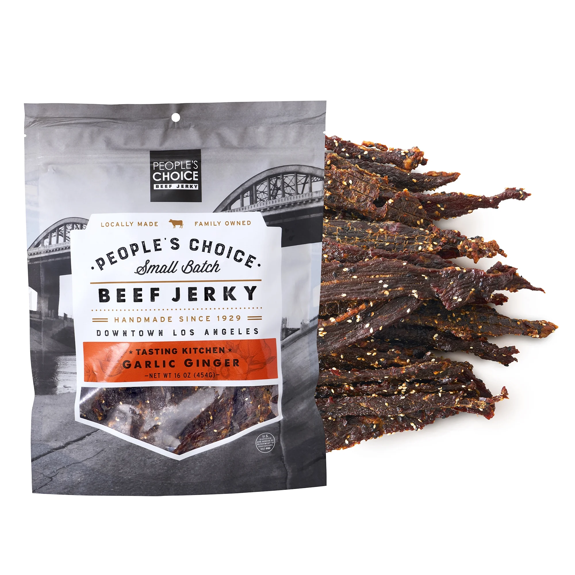 People's Choice Beef Jerky - Garlic Ginger - Backpacking Food - Family Made  - 1 Pound, 16 oz - 1 Bag