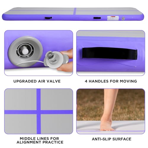 Inflatable Air Gymnastics Tumbling Mat 6ft 10ft 13ft 16ft 20ft, Air Tumble Track Mat 4/8 inches Thickness with Electric Air Pump for Home Use Training Cheerleading Yoga Water Beach Park