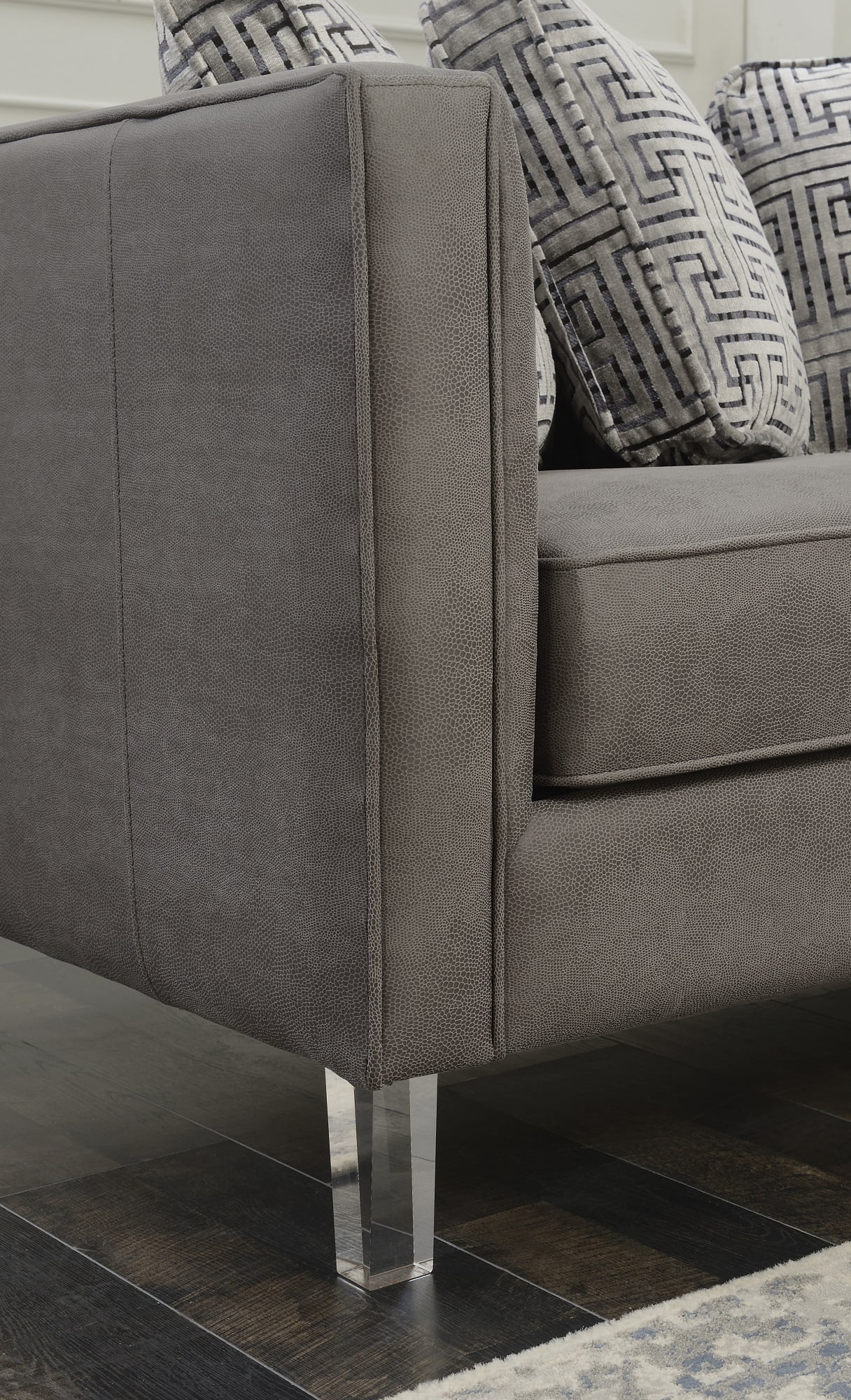 HomeFare Chic Acrylic Leg Iron Channeled Sofa Grey