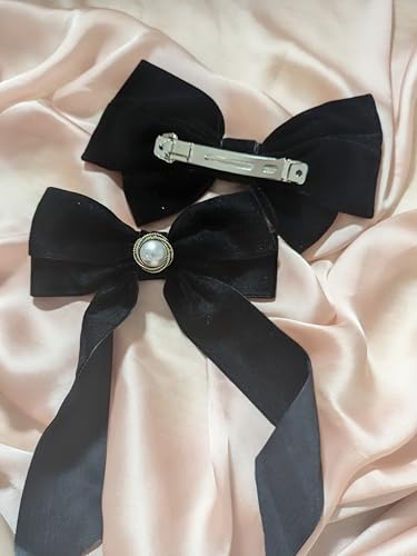 Large Velvet Hair Bow Clip with Metal Rose Accent, Pack of 2, Red