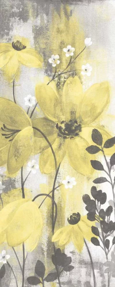 Vassileva, Silvia 10x18 White Modern Wood Framed Museum Art Print Titled - Floral Symphony Yellow Gray Crop II