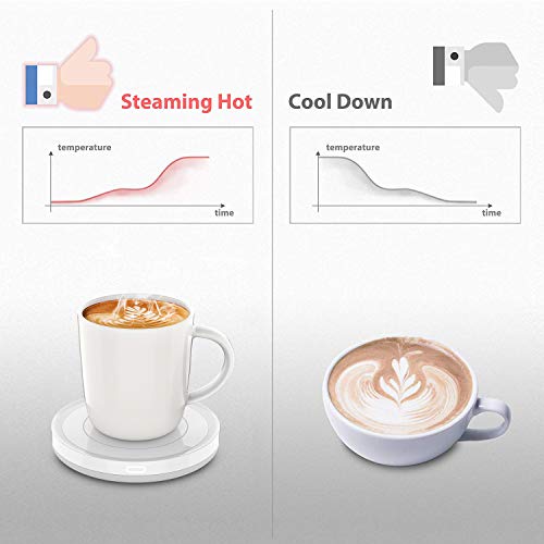 BESTINNKITS Smart Coffee Cup Warmer Set, Auto On/Off Gravity-induction Mug Office Desk Use, Candle Wax Cup Warmer Heating Plate (Up To 131F/55C), 14oz