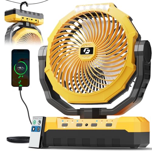FRIZCOL 3-in-1 Camping Fan - Portable Fans Rechargeable - 24000mAh Battery Powered Fan(140Hrs) with Light & Remote for Indoor, Outdoor, Tent, Travel, BBQ, Fishing, Jobsite - Green