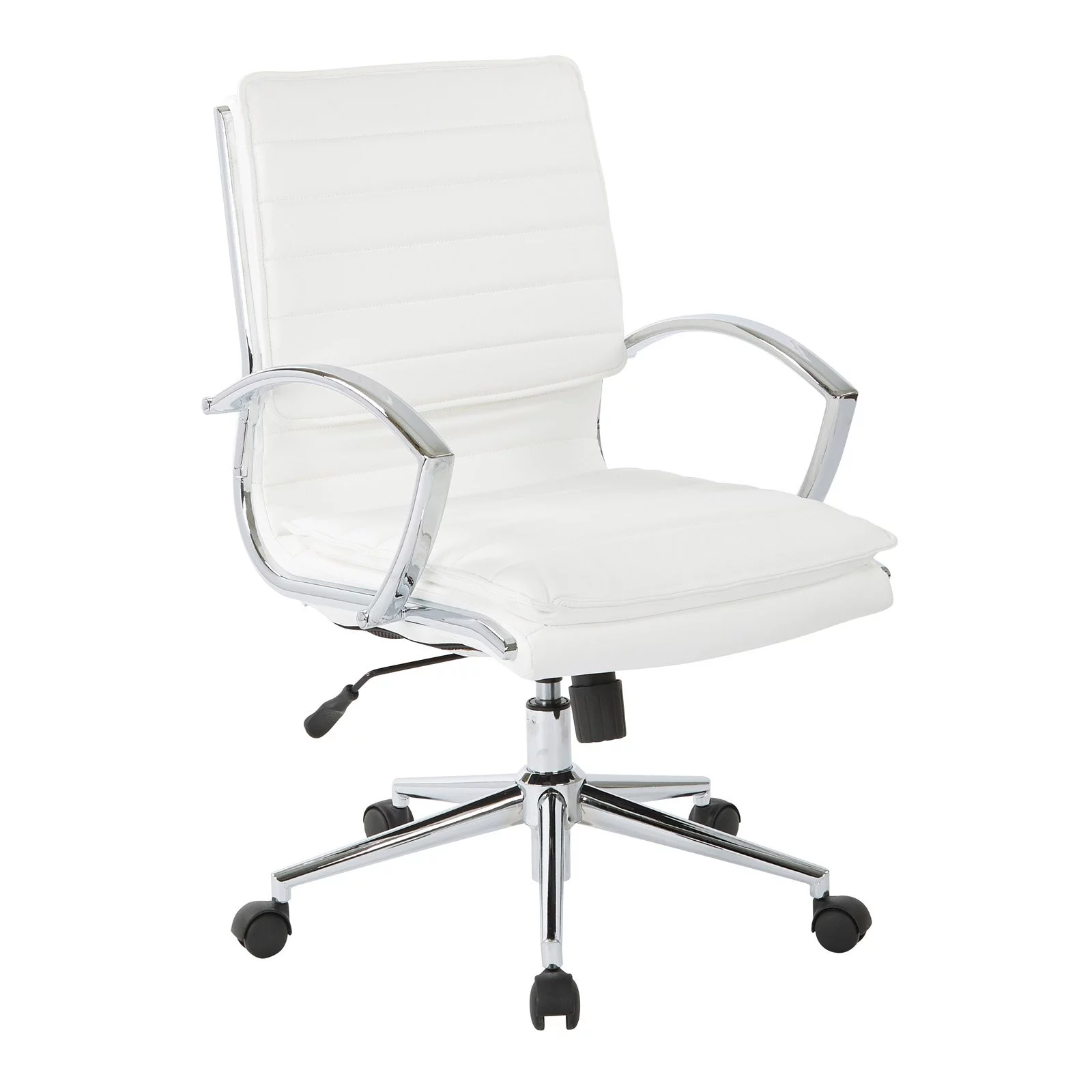 Office Star Products Mid Back Manager's Faux Leather Chair in White with Chrome Base