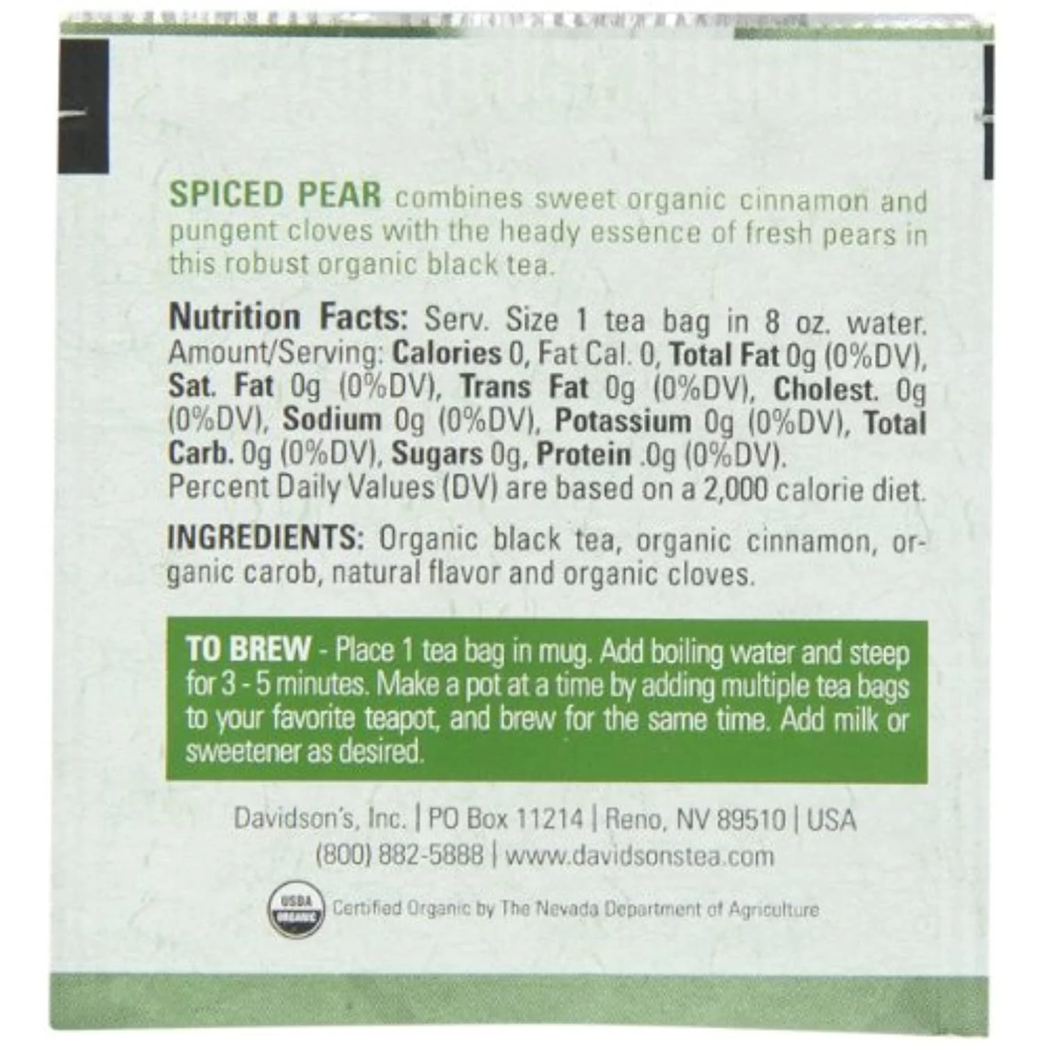 Davidsons Tea Single Serve Spiced Pear, 100-Count Tea Bags