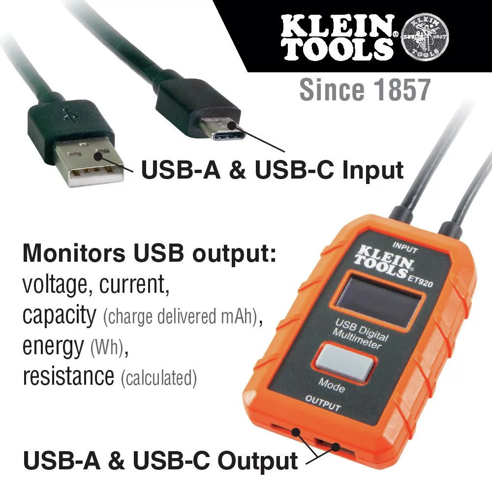 Klein Tools ET920 USB-A and USB-C Digital Meter