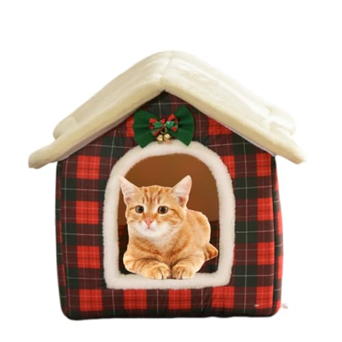 Cat Bed Cave, Cute Christmas Plaid Cat Beds for Indoor Cats, Pet House Cats Tent with Removable Cushion Pillow for Kittens Puppy Small Dogs (Plaid-S(15.7x12.6x13.7in))