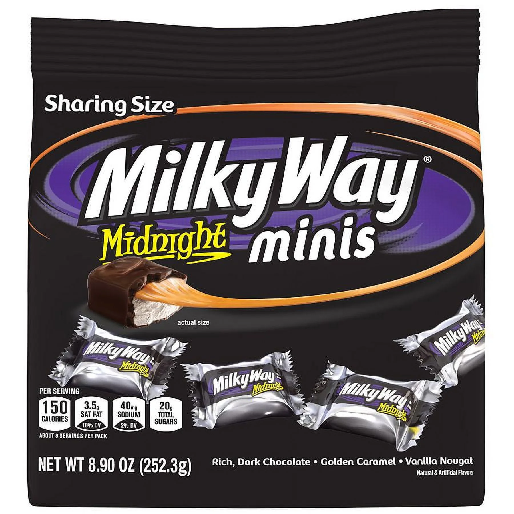 Milky Way Minis Size Midnight Dark Chocolate Candy Bars 8.9oz Pack of 2
