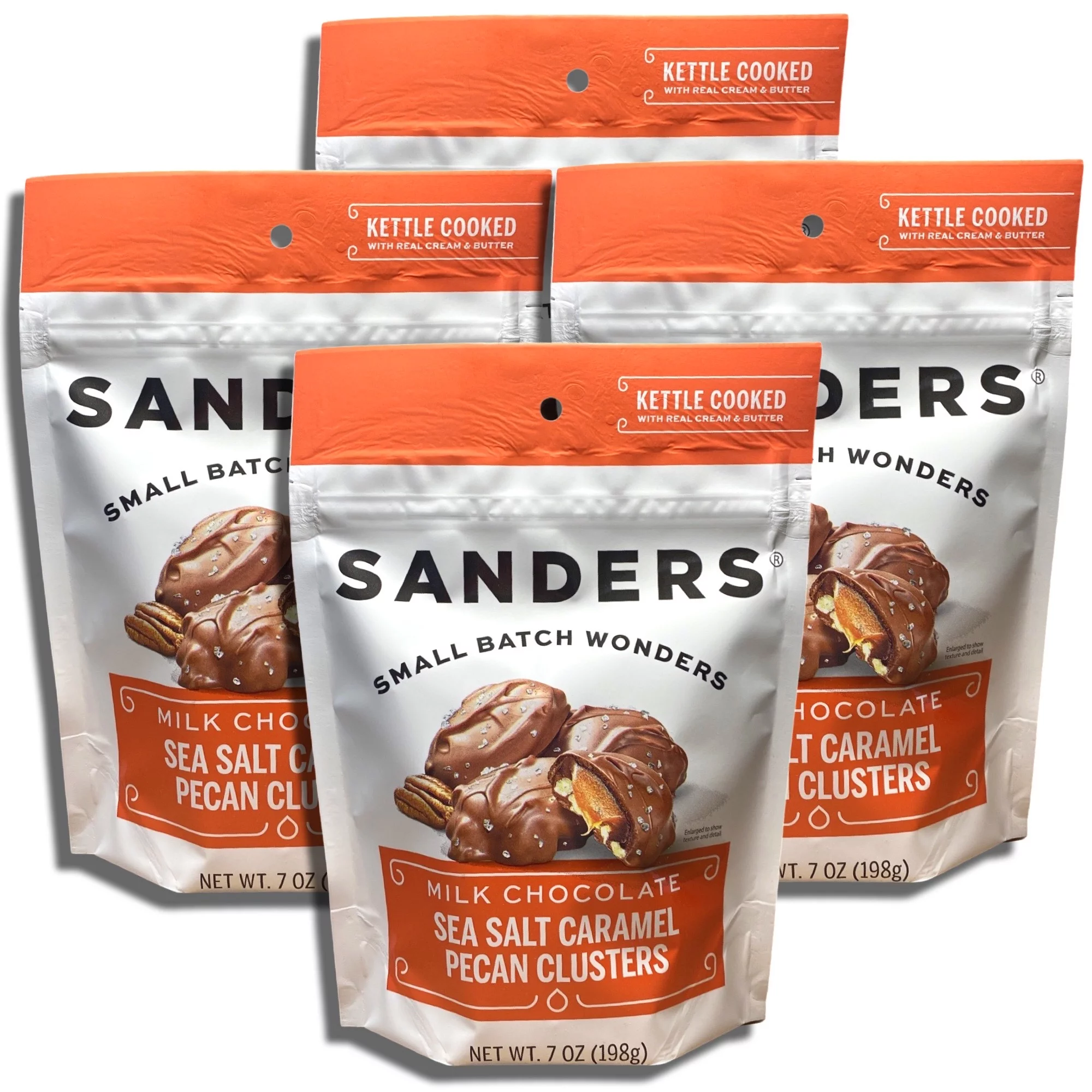 Small Batch Chocolate by Sanders Bundled by Tribeca Curations | 7 Ounce Bag | Value Pack of 2 (Milk Chocolate Sea Salt Pecan Caramel Cluster)