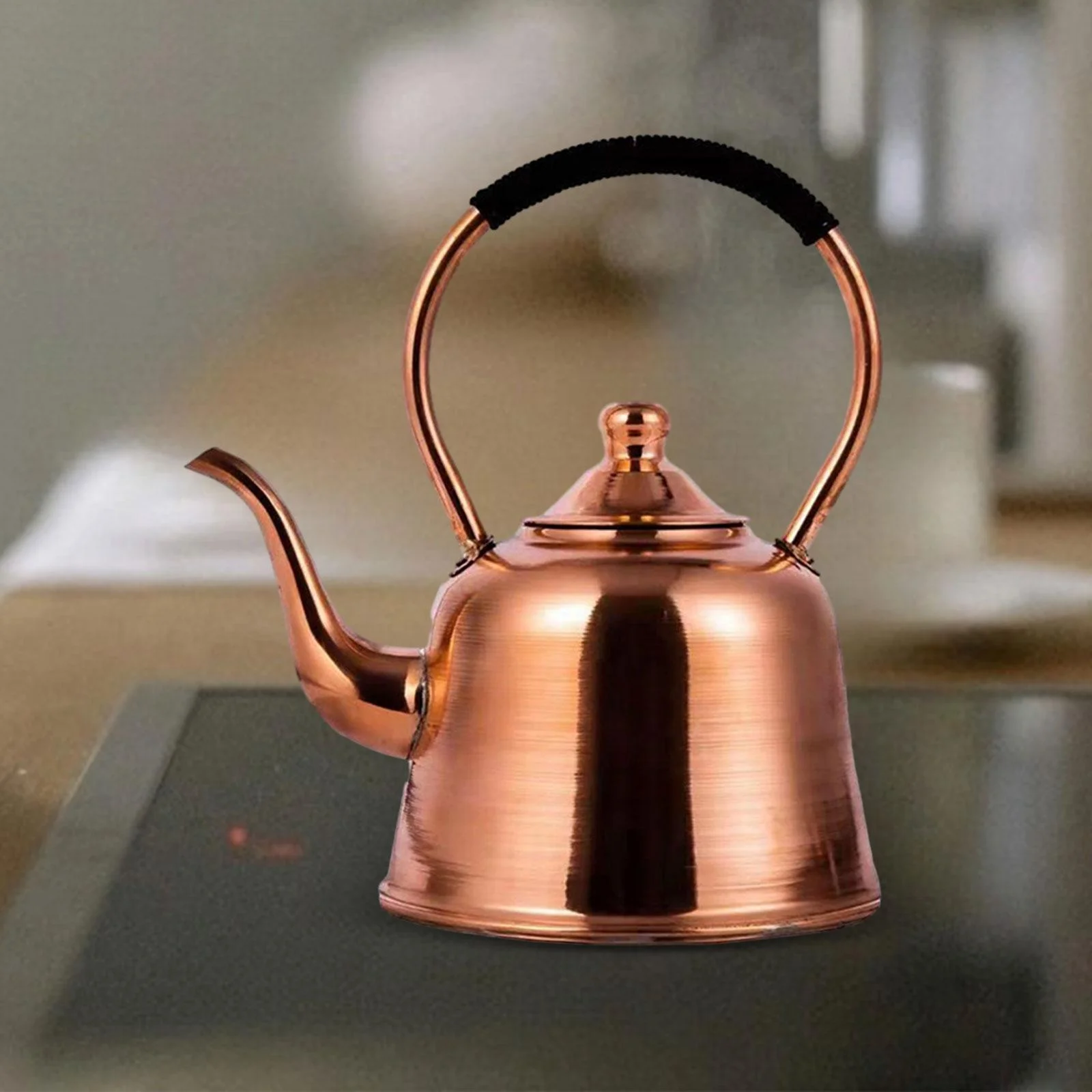 LOVIVER Coffee Pot Hot Water Kettle Wrapped Handle Stovetop Induction/Gas Stoves Copper Handmade Retro Water Boiler Jug Copper Kettle