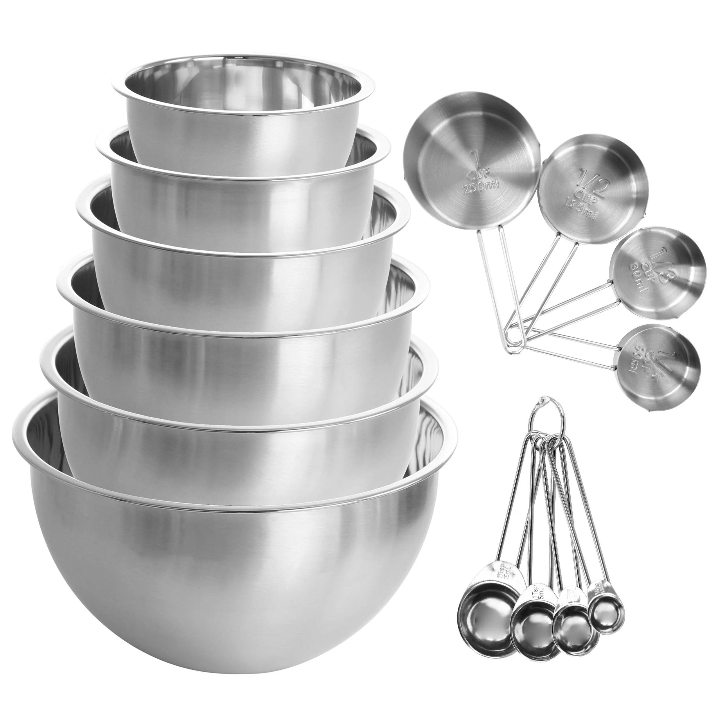 MegaChef 14 Piece Stainless Steel Measuring Cup and Spoon Set with Mixing Bowls