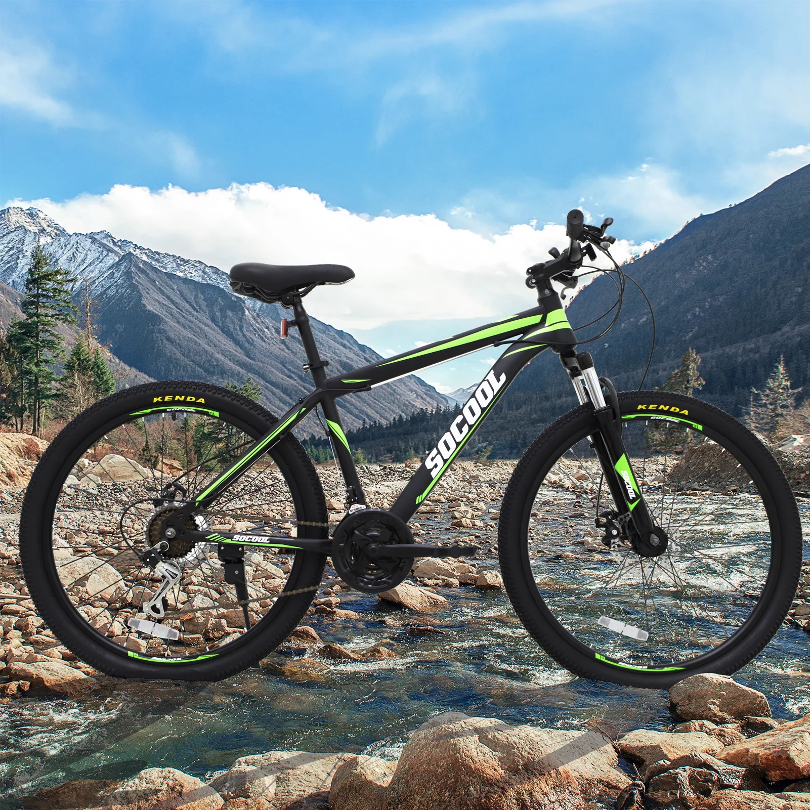 SOCOOL 26 Inch Bikes Mountain Bike with Full Suspension Steel Frame, Featuring 21 Speed, Double Disc Brake and Dual Suspension Anti-Slip Bicycles for Adults, Black, GT2162BK