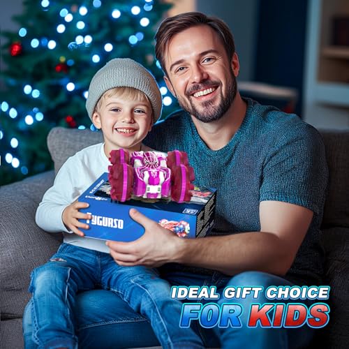 Waterproof Remote Control Car，4WD Amphibious 2.4 GHz RC Car Remote Control Boat，360°Rotation RC Stunt with LED Lights，Boys Girls Gifts All Terrain Water Beach Pool Toy