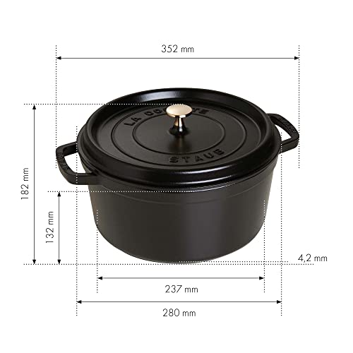 STAUB Cast Iron Dutch Oven 5.5-qt Round Cocotte, Made in France, Serves 5-6, Black Matte