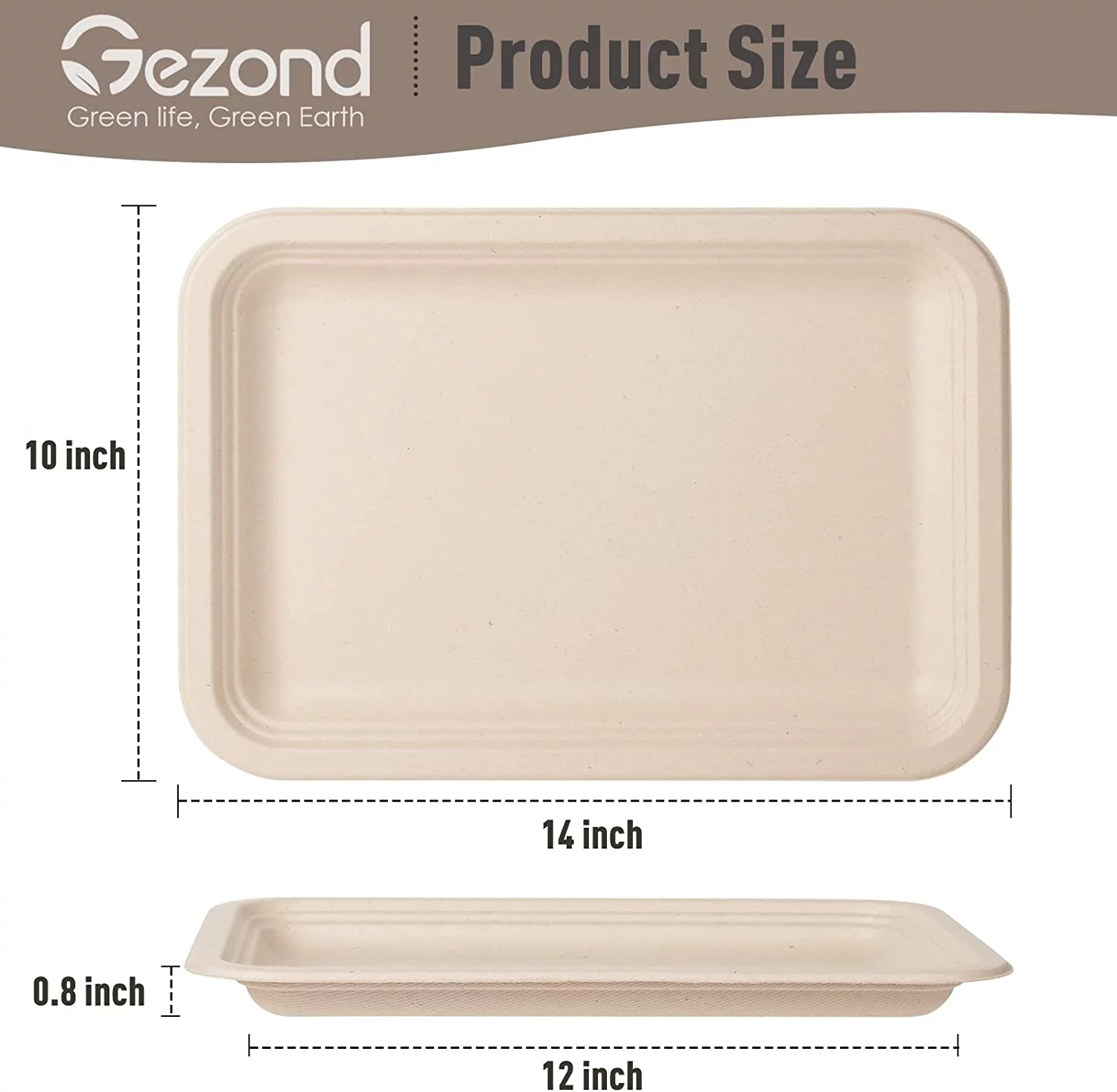 Gezond 50 Pack 14-inch Disposable Food Serving Trays Heavy-Duty Compostable Sugarcane Platters Large Paper Plates for Crawfish Serving
