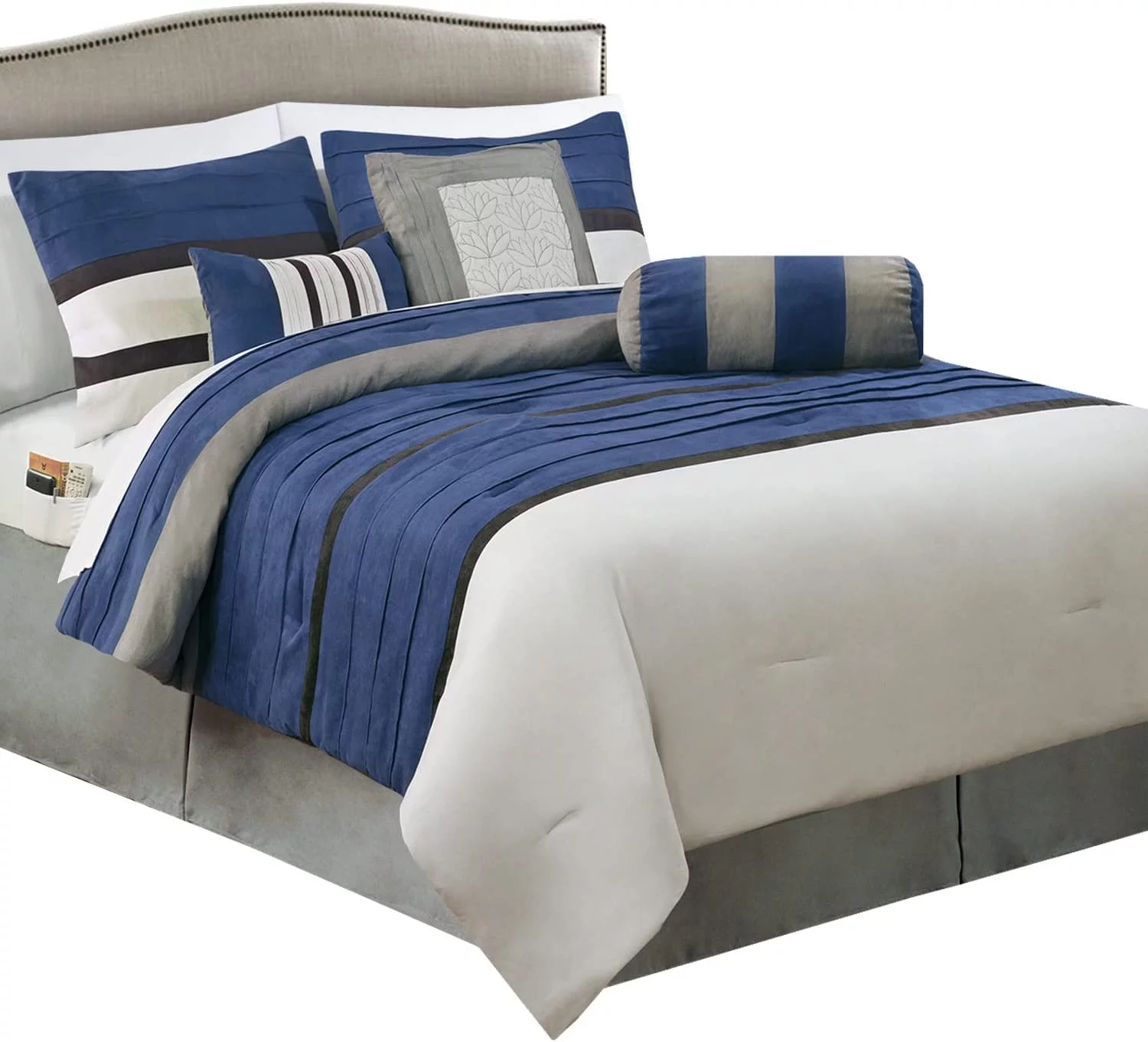 Mocassi 12-Piece Comforter Set, Cirena Microsuede Bed-in-a-Bag with 6-Piece Sheet Set, Featuring Smart Pockets and Matching Decorative Pillows, Full/Queen, Blue