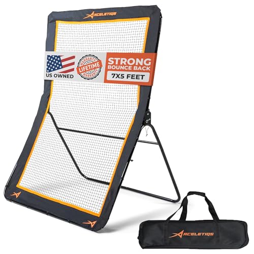 ACELETIQS Lacrosse Rebounder for Backyard 5x7 Feet Baseball Rebounder Volleyball Rebounder - Lacrosse Ball Pitchback, Throwback, Bounce Back Training Wall [Carry Bag Included]