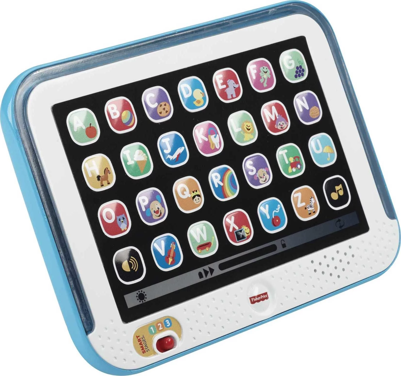 Fisher-Price Pretend Tablet Learning Toy with Lights and Music, Baby and Toddler Toy, Blue
