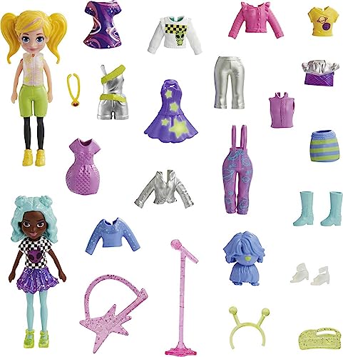 Polly Pocket Travel Toy with 2 (3-inch) Dolls & 25 Accessories, Outer Space Fashion Pack with 2 Glow-in-The-Dark Pieces