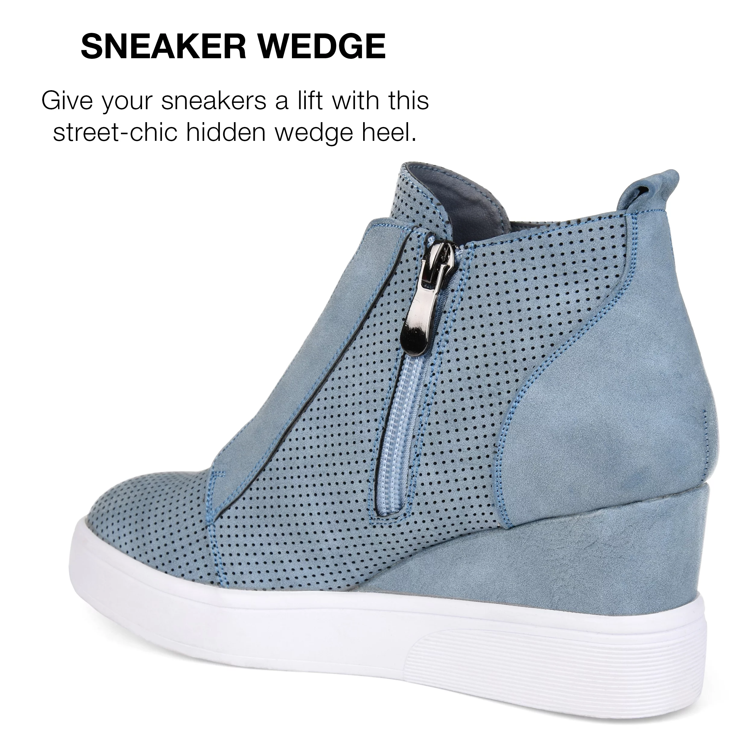 Journee Collection Womens Clara Wide Width Round Toe Inside Zip Wedge Sneakers