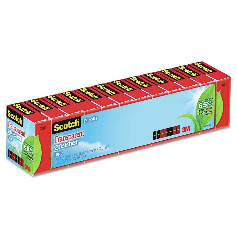 Scotch 612-12P 1 in. Core 0.75 in. x 75 ft. Transparent Greener Tape (12-Piece/Pack)