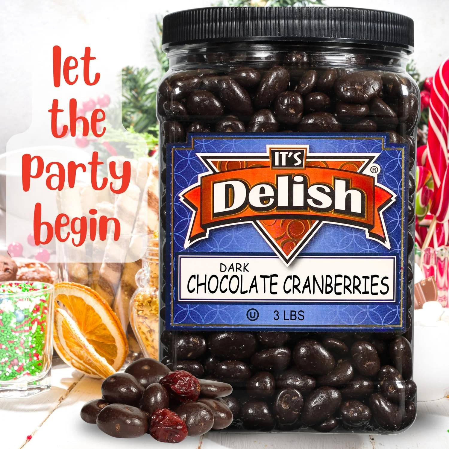 Dark Chocolate Covered Cranberries by Its Delish, 3 LBS Jumbo Container  Gourmet Dark Chocolate Cranberries, Healthy Snacks Chocolate Fruit  USA Made, Vegan, Kosher