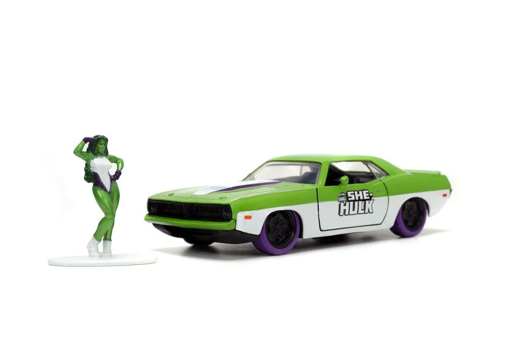1973 Plymouth Barracuda with She-Hulk Figure, She-Hulk - Jada Toys 34273 - 1/32 Scale Diecast Car