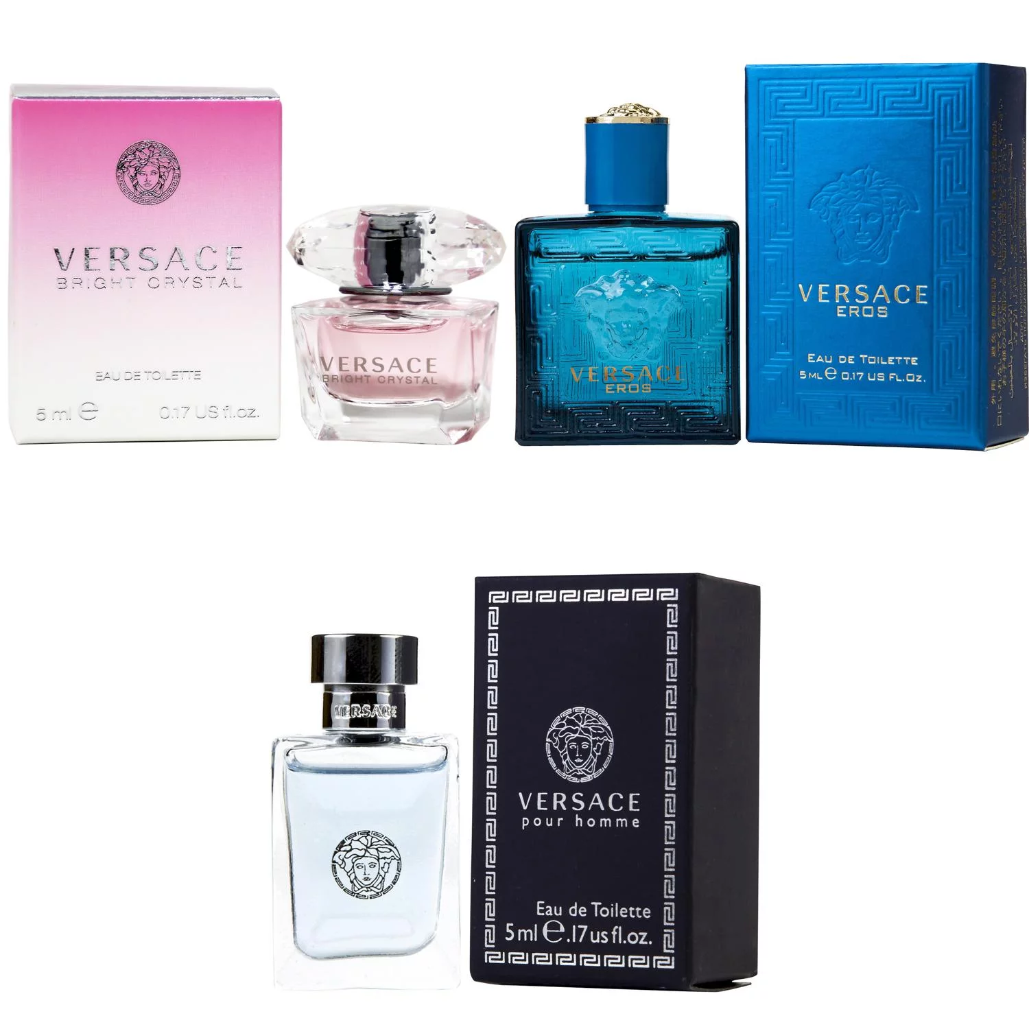 Versace Bright Crystal EDT, Eros Men EDT, Pour Homme EDT - 5ml 3PK Kit