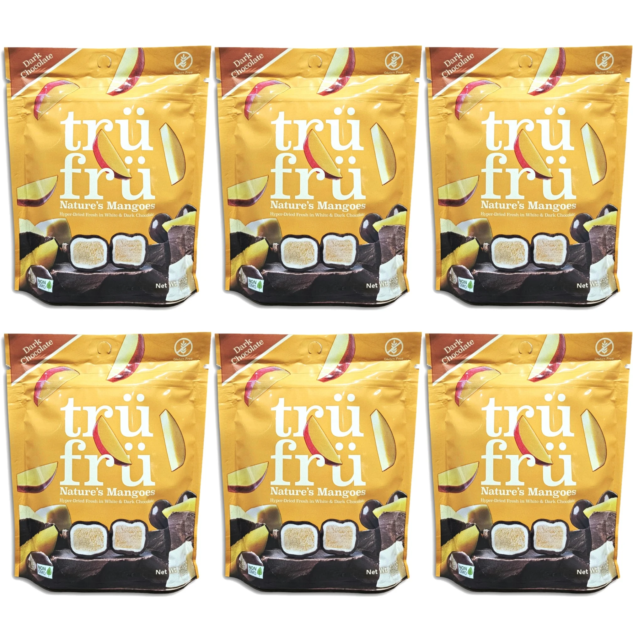 Hyper-Dried Fresh Mango In White & Dark Chocolate Value Pack | Bundled by Tribeca Curations | 4.5 Ounce Share Bag | Pack of 6