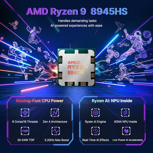 NIMO 17.3 Gaming-Laptop Ryzen 9 8945HS (>i9-13900H) 32GB RAM, 1TB SSD, Radeon 780M, PD 100W USB-C 4.0 AI-Enhanced for Copilot VR Ready, Backlit KB Fingerprint Unlock, Gaming Student Office Business