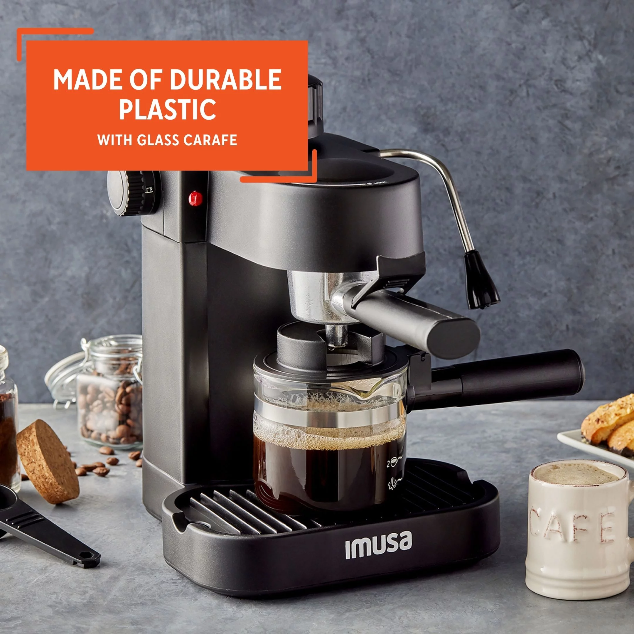 Imusa 4 Cup Capacity  Electric Espresso/Cappuccino Maker 800 Watts - Black, New