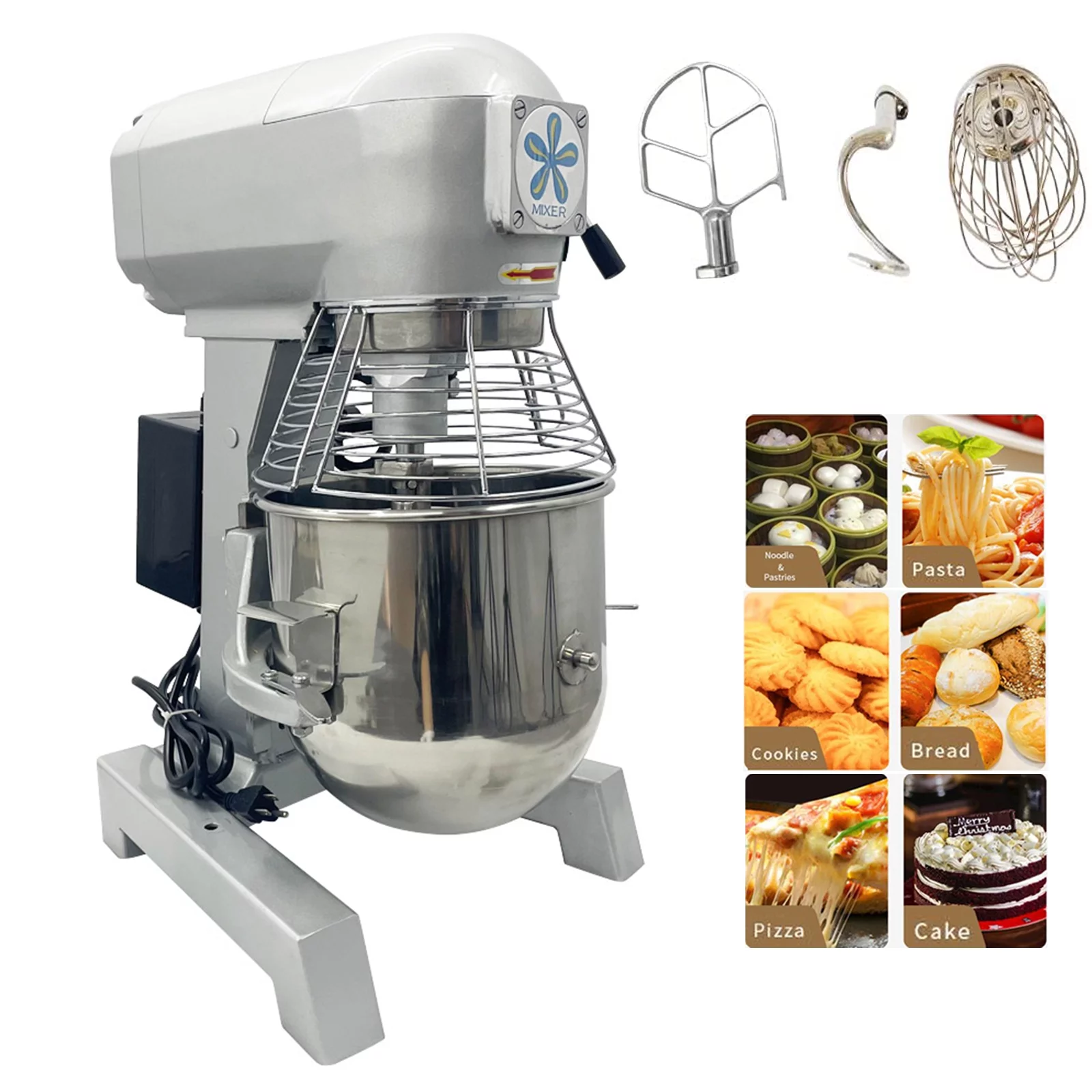 INTBUYING Electric Dough Mixer Kneading Machine with 10L Stainless Steel Bowl 3 Speeds Adjustable