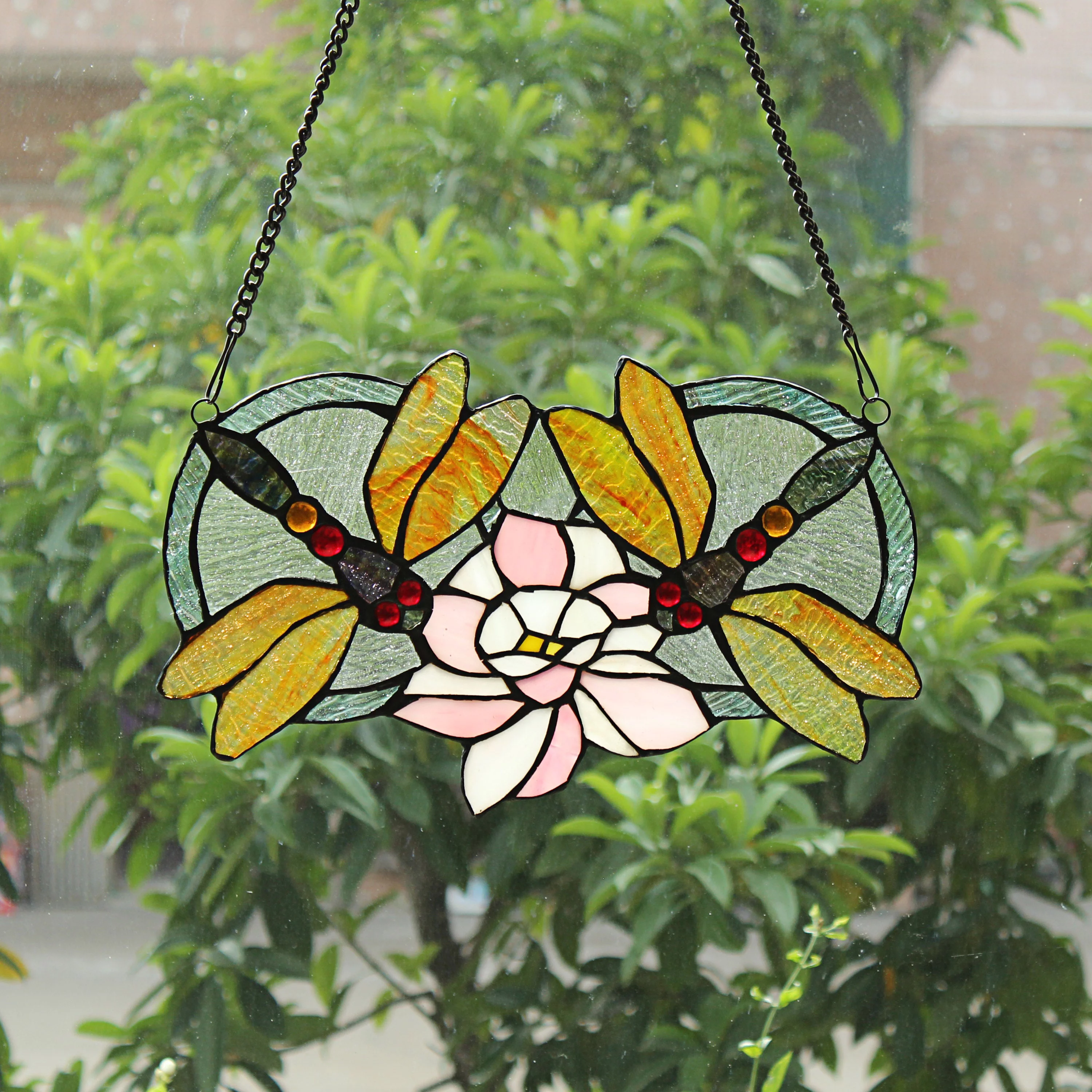 RADIANCE Goods Tiffany-Glass Dragonfly Window Panel 13x22