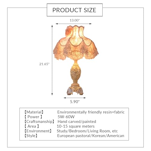 Pink European Style Desk Lamp with Fabric Shade,Victorian Table Lamp with E27 Bulb and Button Switch European Vintage Lamps for Bedroom Living Room Office Study