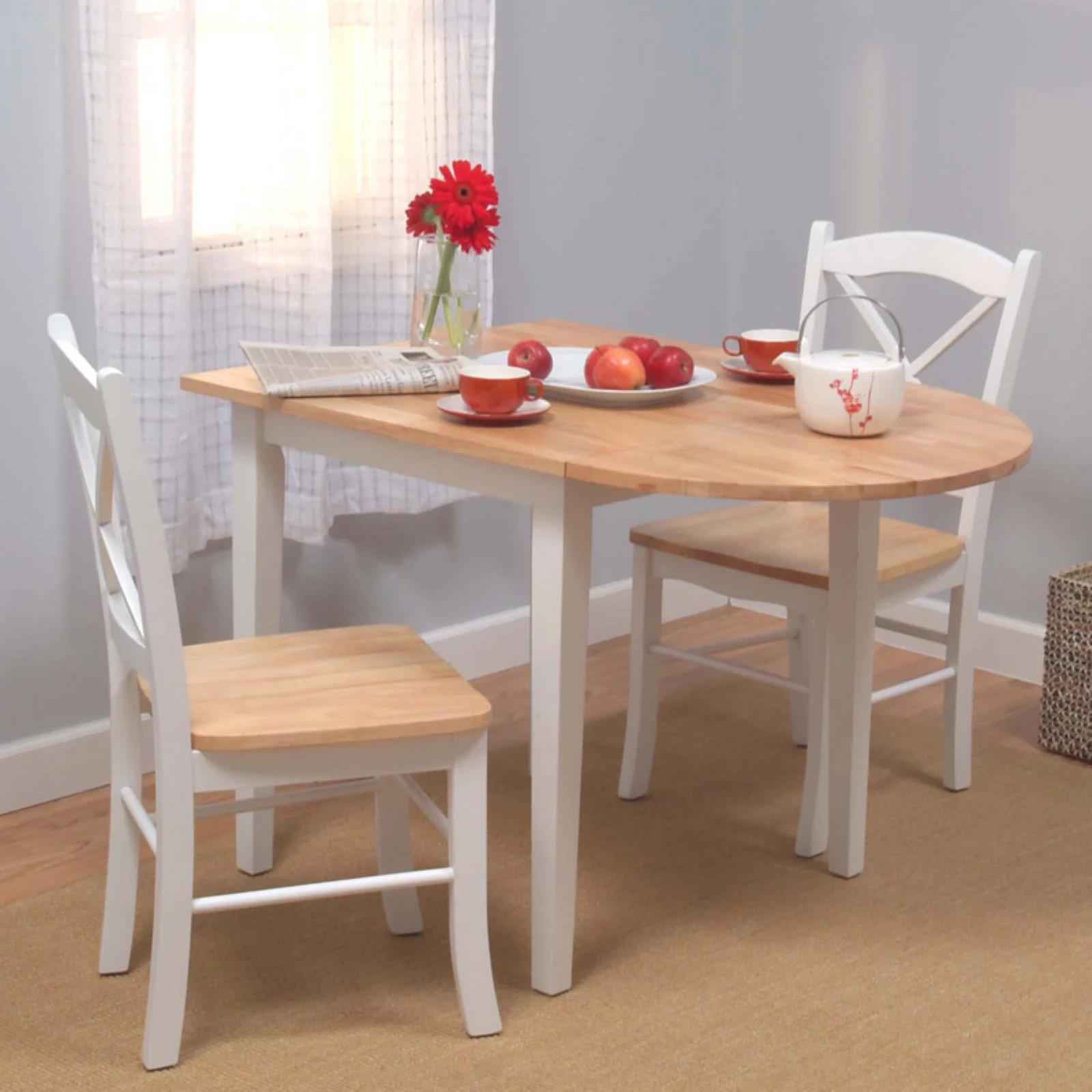 Simple Living  Country Cottage Drop Leaf 3-piece Dining Set White/Natural White Finish, Natural Finish