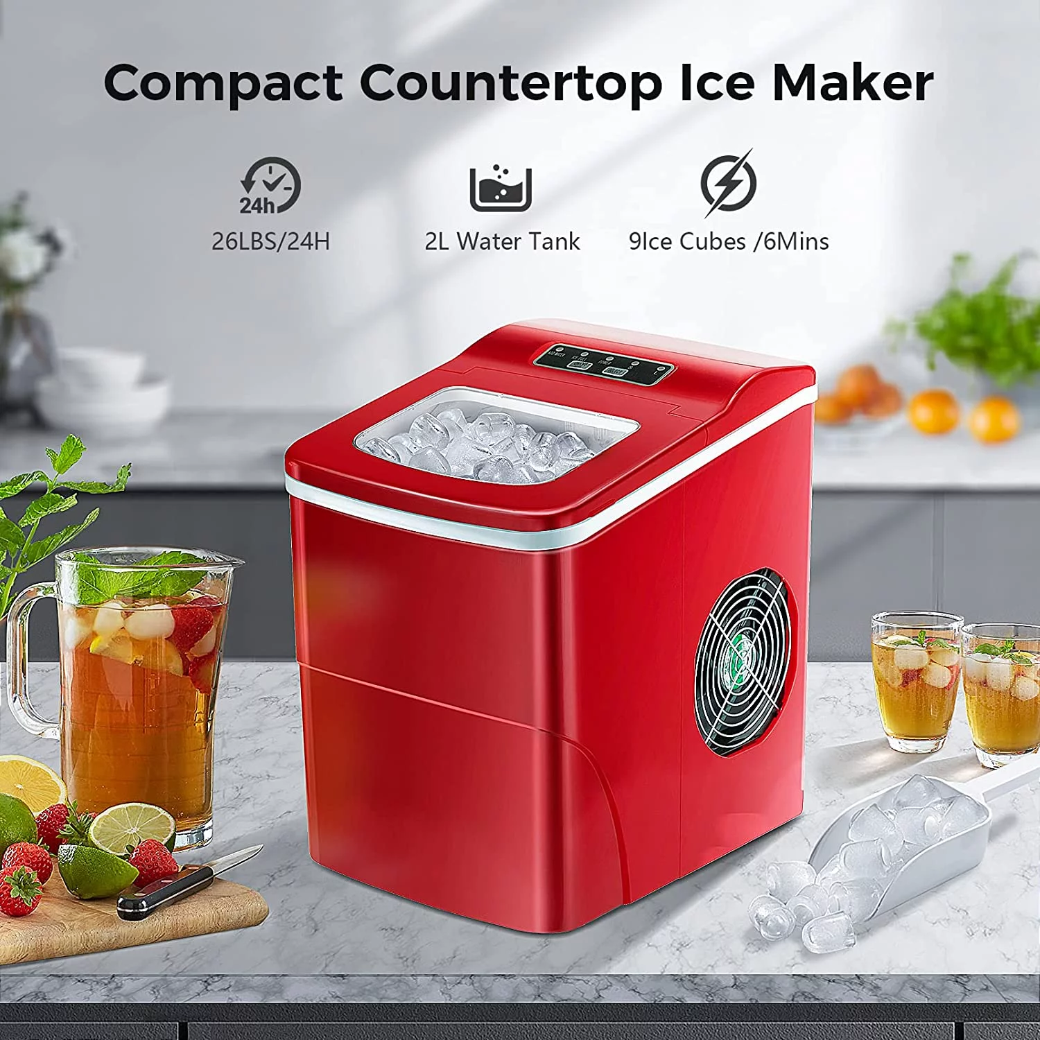 Countertop Ice Maker Machine, Portable Ice Makers Countertop, Make 26 lbs ice in 24 hrs, Ice Cube Rready in 6-8 Mins with Ice Scoop and Basket