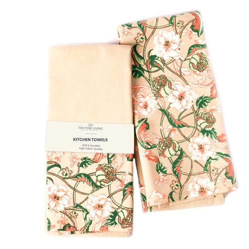 The Fine Living Co. 100% Cotton Merry Christmas Kitchen Towels, 18'x28' Set of 2 (Cherry Red & Green)